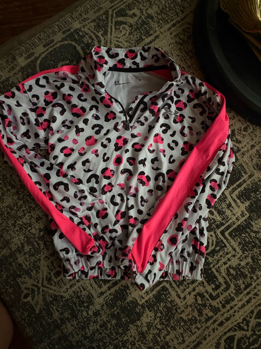 Under Armour Girls' Neon Pink Leopard Quarter-Zip Top